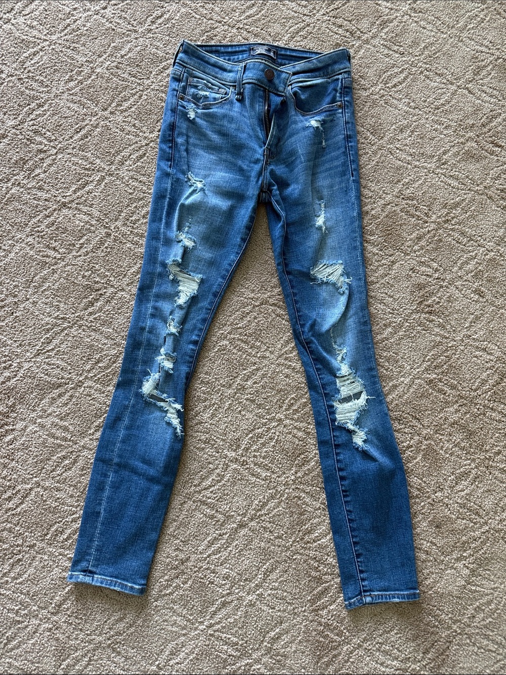 Abercrombie & Fitch Distressed Skinny Jeans in Medium Blue
